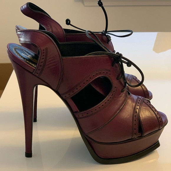 Saint Laurent purple leather platform sandals 37 New - Picture 1 of 5